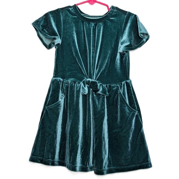 Toddler Girls' Velour Short Sleeve Dress - Cat & Jack Green Size 3T - Picture 1 of 4